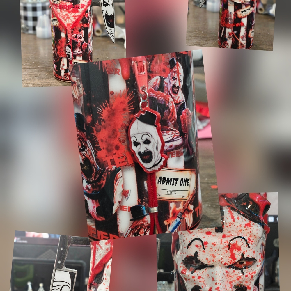 Halloween Horror Clown 30 Oz Double Wall Stainless Steal Tumbler - Red and Black